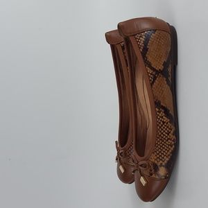 Vionic Minna Boa Snakeskin Leather Bow Ballet Flats